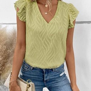 Butterfly Sleeve V Neck Blouse